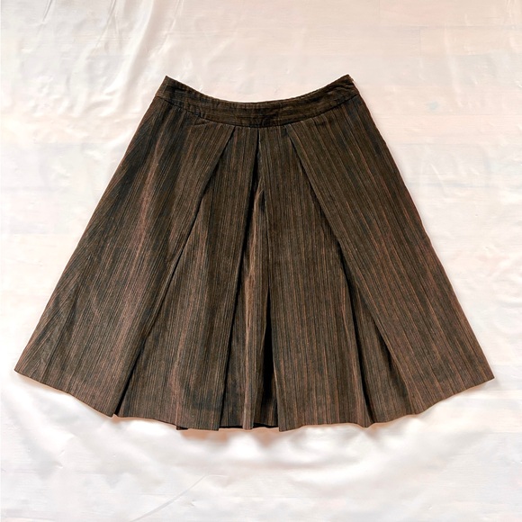 Sportmax Dresses & Skirts - Sportmax corduroy Skirt A-line Brown black pleated Stripes cotton US 4